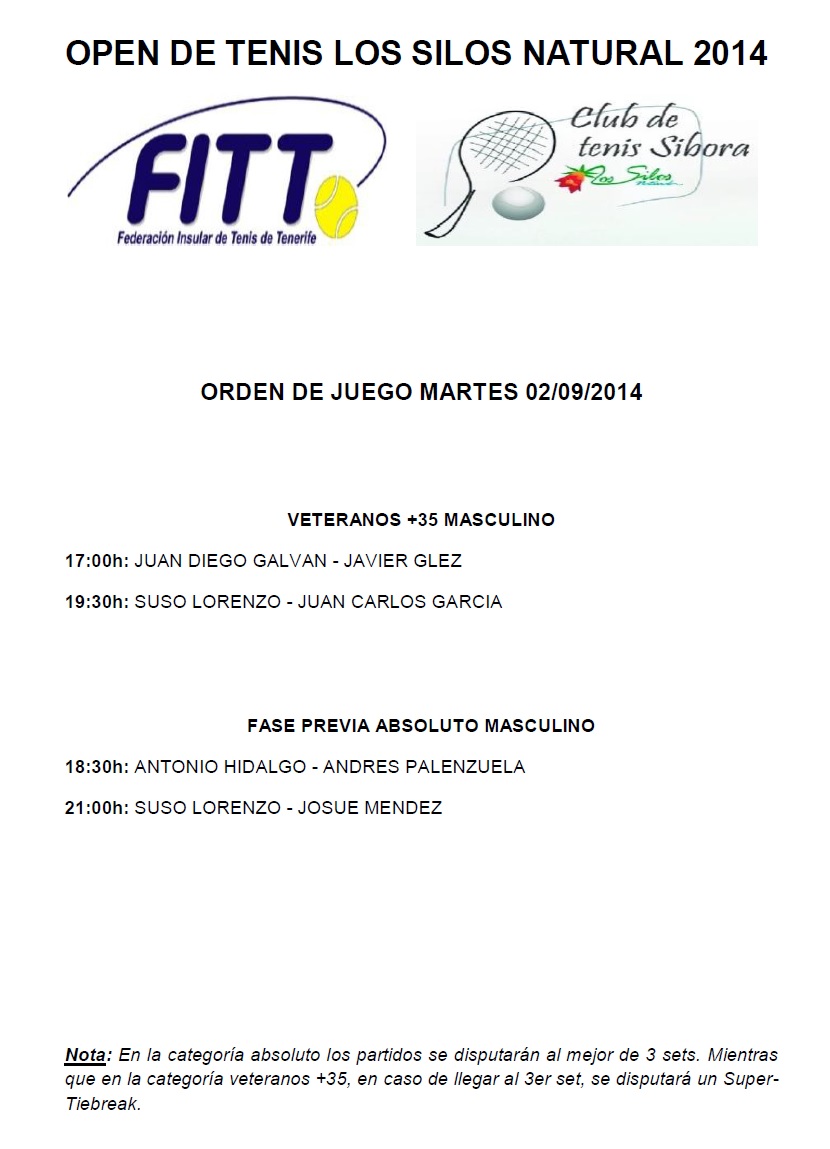 ORDEN DE JUEGO 02/09/2014
