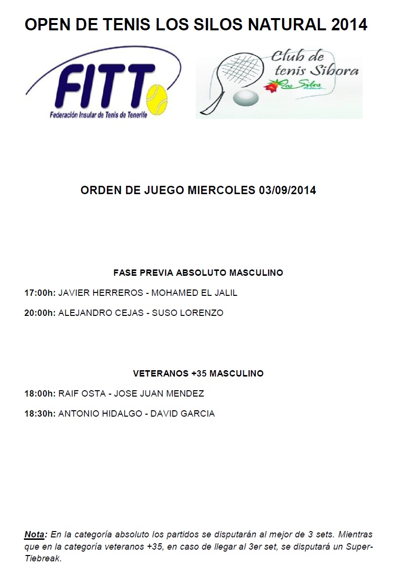 Orden de juego 03/09/2014