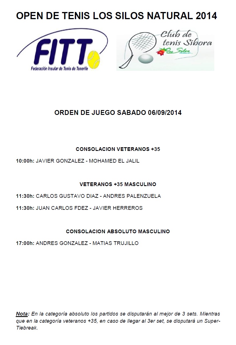 Orden de juego sábado 06/09/2014