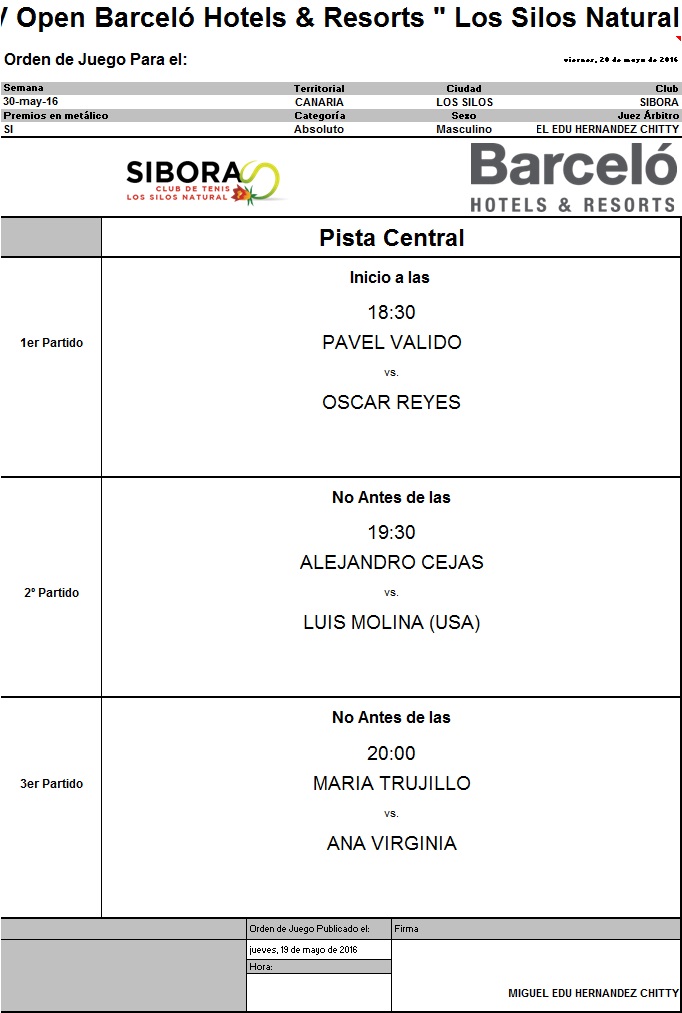 Orden de Juego 20/05/2016