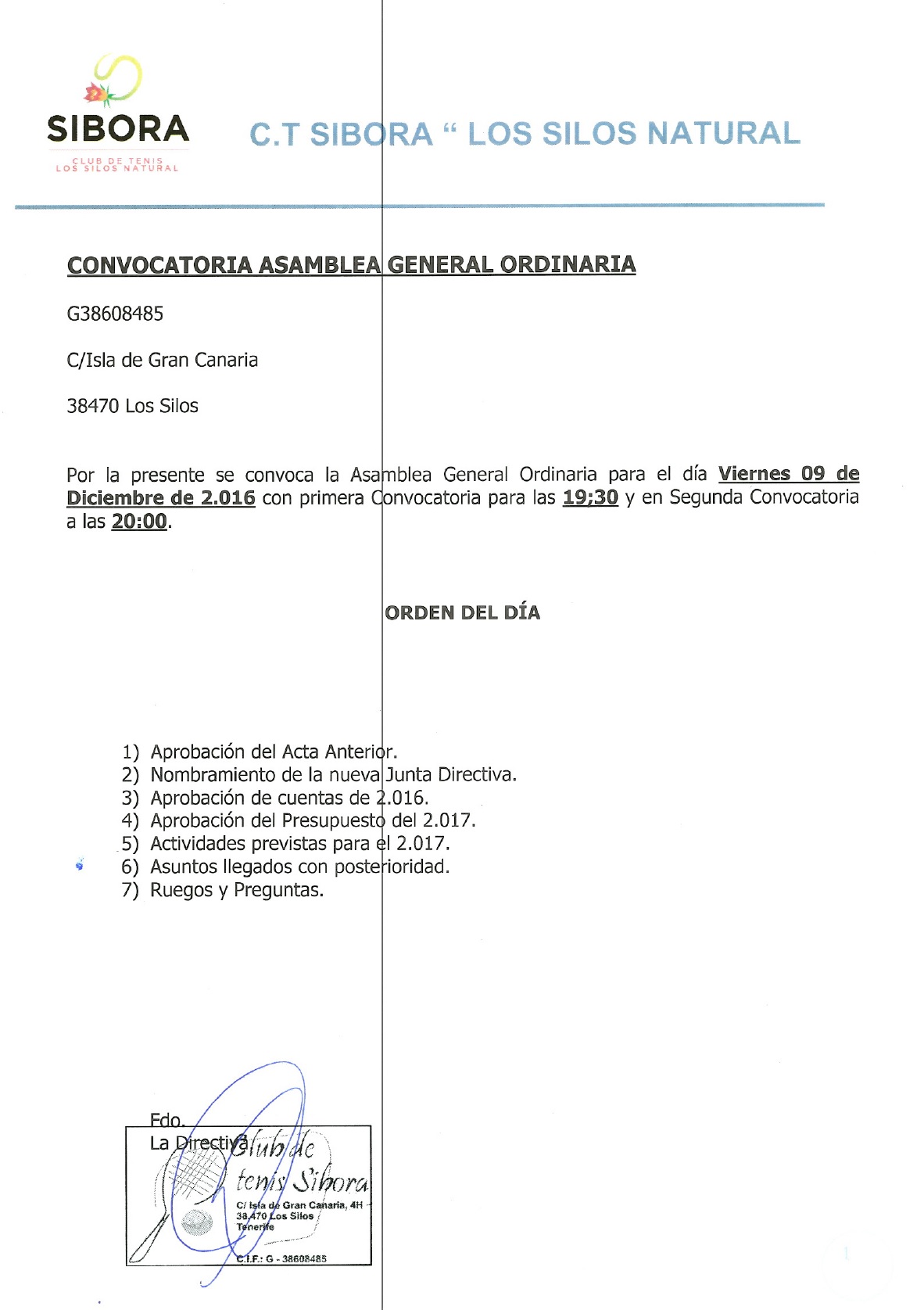 CONVOCATORIA ASAMBLEA GENERAL ORDINARIA