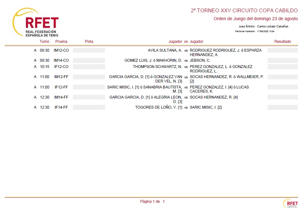 orden de juego domingo 23