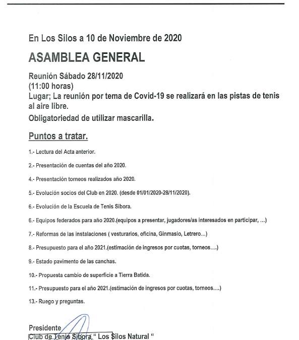 ASAMBLEA GENERAL ORDINARIA CT SIBORA 28/11/2020