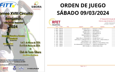 II TORNEO XVIII CIRCUITO BENJAMÍN. ORDEN DE JUEGO SÁBADO 09/03/2024